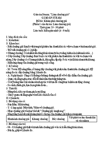 Giáo án Steam Mầm non Lớp Chồi - Đề tài: Làm chuông gió (Phần 1)
