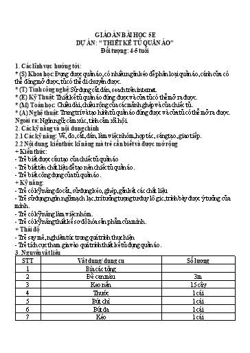 Giáo án Steam Mầm non Lớp Chồi - Đề tài: Thiết kế Tủ quần áo