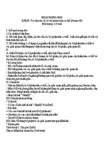 Giáo án Steam Mầm non Lớp Chồi - Đề tài: Trò chuyện về các bộ phận trên cơ thể