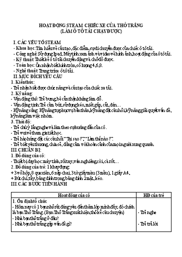 Giáo án Steam Mầm non Lớp Lá - Đề tài: Chiếc xe của thỏ trắng (Làm ô tô tải chạy được)