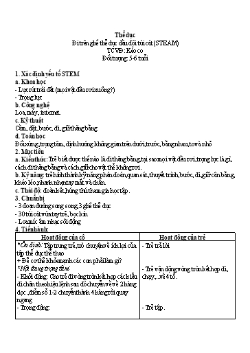 Giáo án Steam Mầm non Lớp Lá - Đề tài: Đi thăng bằng trên ghế thể dục đầu đội túi cát. Trò chơi vận động: Kéo co
