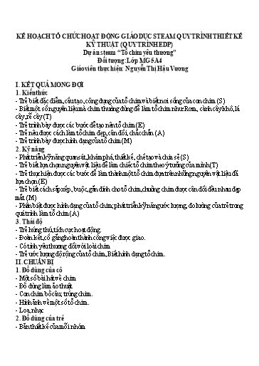 Giáo án Steam Mầm non Lớp Lá - Đề tài: Dự án Tổ chim yêu thương - Nguyễn Thị Hậu Vương