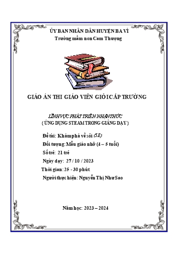 Giáo án Steam Mầm non Lớp Lá - Đề tài: Khám phá về sỏi - Năm học 2023-2024 - Nguyễn Thị Như Sao