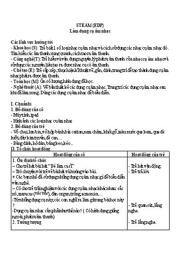 Giáo án Steam Mầm non Lớp Lá - Đề tài: Làm dụng cụ âm nhạc (EDP) - Năm học 2023-2024 - Vũ Thị Tuyết