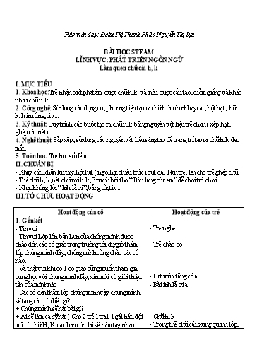 Giáo án Steam Mầm non Lớp Lá - Đề tài: Làm quen chữ cái h, k - Đoàn Thị Thanh Phúc