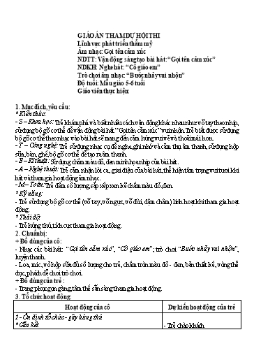 Giáo án Steam Mầm non Lớp Lá - Đề tài: Vận động sáng tạo bài hát Gọi tên cảm xúc. Nghe hát: Cô giáo em