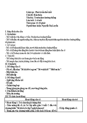 Giáo án Steam Mầm non Lớp Mầm - Chủ đề: Bản thân. Đề tài: Trườn theo hướng thẳng - Nguyễn Thị Luyến