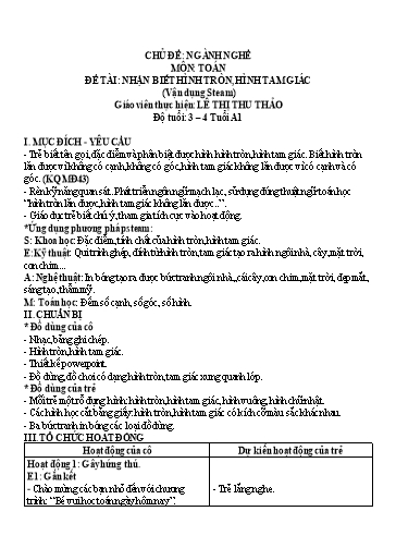 Giáo án Steam Mầm non Lớp Mầm - Chủ đề: Ngành nghề. Đề tài: Nhận biết hình tròn, hình tam giác - Lê Thị Thu Thảo