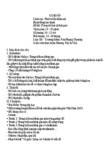 Giáo án Steam Mầm non Lớp Nhà trẻ - Đề tài: Trang trí hoa từ hạt gạo - Dương Thị Ái Vân