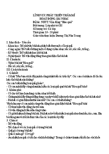 Giáo án Steam Mầm non Lớp Nhà trẻ - Đề tài: Vận động Hoa quả - Dương Thị Nha Trang