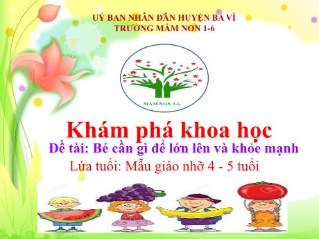 Bài giảng Steam Mầm non Lớp Chồi - Đề tài: Bé cần gì để lớn lên và khỏe mạnh - Trường Mầm non 1-6