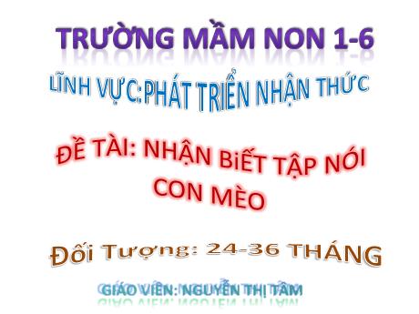 Bài giảng Steam Mầm non Lớp Nhà trẻ - Đề tài: Nhận biết tập nói con mèo - Nguyễn Thị Tâm