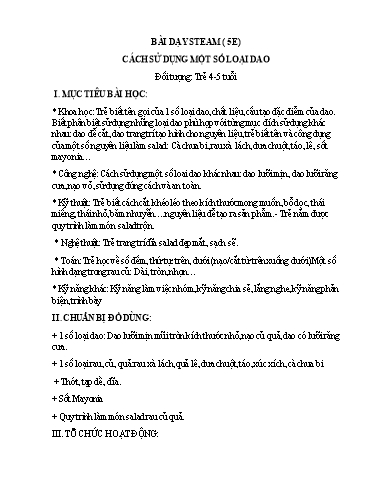 Giáo án Steam Mầm non Lớp Chồi - Đề tài: Cách sử dụng một số loại dao - Trường Mầm non 1-6