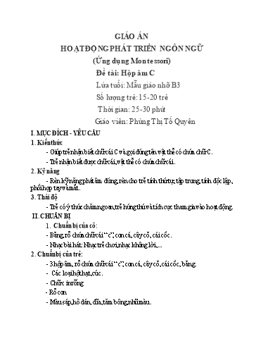 Giáo án Steam Mầm non Lớp Chồi - Đề tài: Hộp âm C - Phùng Thị Tố Quyên