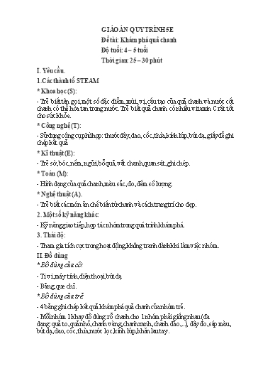 Giáo án Steam Mầm non Lớp Chồi - Đề tài: Khám phá quả chanh - Trường Mầm non 1-6