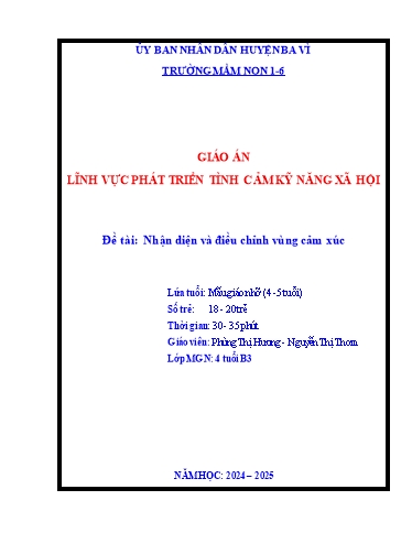 Giáo án Steam Mầm non Lớp Chồi - Đề tài: Nhận diện và điều chỉnh vùng cảm xúc - Phùng Thị Hương