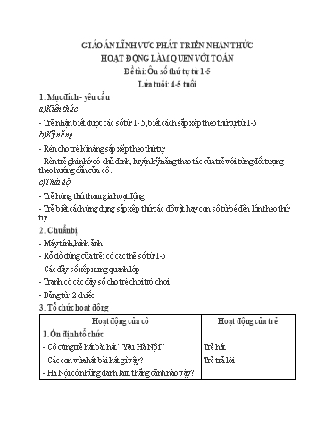 Giáo án Steam Mầm non Lớp Chồi - Đề tài: Ôn số thứ tự từ 1-5 - Trường Mầm non 1-6