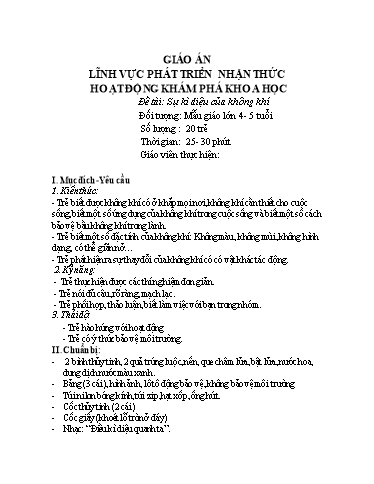 Giáo án Steam Mầm non Lớp Chồi - Đề tài: Sự kì diệu của không khí - Trường Mầm non 1-6