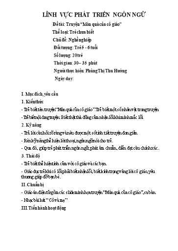 Giáo án Steam Mầm non Lớp Lá - Chủ đề: Nghề nghiệp - Đề tài: Truyện “Món quà của cô giáo” - Phùng Thị Thu Hường