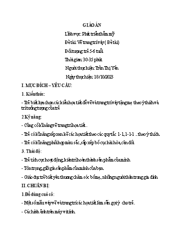 Giáo án Steam Mầm non Lớp Lá - Đề tài: Vẽ trang trí váy - Năm học 2023-2024 - Trần Thị Yến