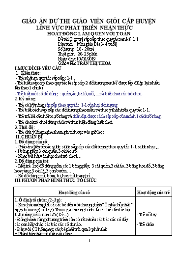 Giáo án Steam Mầm non Lớp Mầm - Đề tài: Dạy trẻ sắp xếp theo quy tắc xen kẽ 1:1 - Trần Thị Thoa