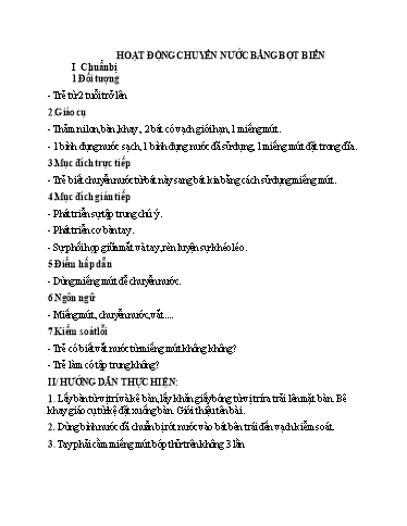 Giáo án Steam Mầm non Lớp Mầm - Đề tài: Hoạt động chuyển nước bằng bọt biển - Trường Mầm non 1-6