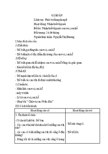 Giáo án Steam Mầm non Lớp Nhà trẻ - Đề tài: Nhận biết tập nói con voi, con hổ - Nguyễn Thị Hương