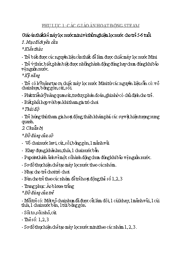 Giáo án thiết kế máy lọc nước mini và thử nghiệm lọc nước cho trẻ 5-6 tuổi