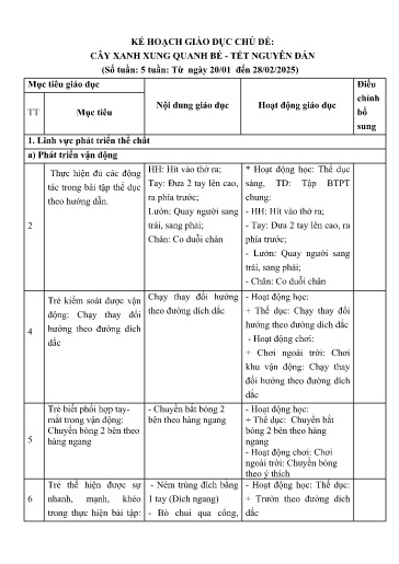 Kế hoạch giáo dục Steam Mầm non Lớp Mầm - Chủ đề: Cây xanh xung quanh bé-Tết nguyên đán - Năm học 2024-2025 - Phạm Thị Nam Hồng