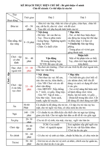 Kế hoạch giáo dục Steam Mầm non Lớp Nhà trẻ - Chủ đề: Bé giới thiệu về mình - Tuần 6, Chủ đề nhánh: Cơ thể diệu kì của bé - Năm học 2024-2025 - Nguyễn Thị Hải